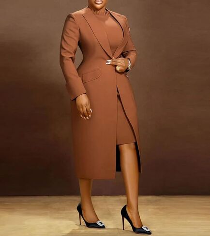 Famnbro Womens Suits 2 Piece Set Long Blazers Jacket Back Slit Dress Sets Work Business Fashion Outfits in Saudi Arabia