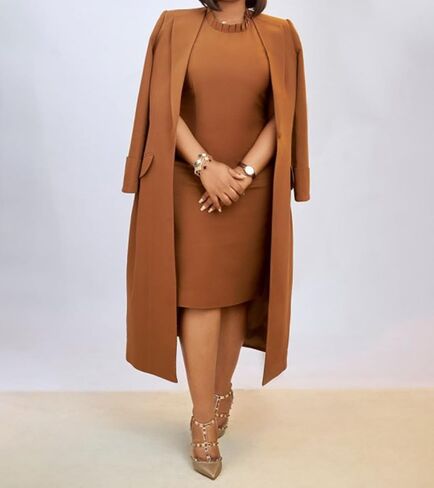 Famnbro Womens Suits 2 Piece Set Long Blazers Jacket Back Slit Dress Sets Work Business Fashion Outfits in Saudi Arabia
