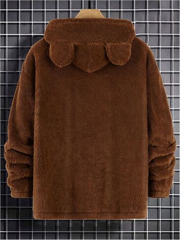 Men's Bear Ear Hoodies Drawstring Long Sleeve Fleece Sweatshirt Fuzzy Pullover Tops in Saudi Arabia