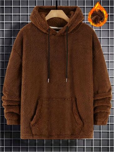 Men's Bear Ear Hoodies Drawstring Long Sleeve Fleece Sweatshirt Fuzzy Pullover Tops in Saudi Arabia