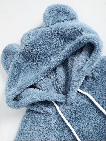 Men's Bear Ear Hoodies Drawstring Long Sleeve Fleece Sweatshirt Fuzzy Pullover Tops in Saudi Arabia