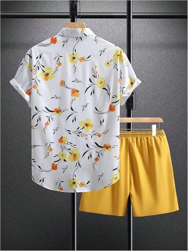Men's 2 Piece Short Sets Outfits Button Down Floral Shirts and Drawstring Waist Shorts Tracksuits in Saudi Arabia