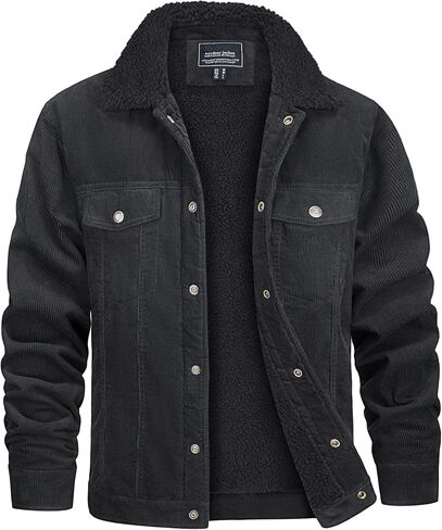 CRYSULLY Men's Corduroy Jacket Cotton Sherpa Lined Jacket Turn-Down Collar Jackets with 5 Pockets in Saudi Arabia