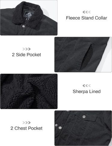 CRYSULLY Men's Corduroy Jacket Cotton Sherpa Lined Jacket Turn-Down Collar Jackets with 5 Pockets in Saudi Arabia
