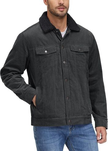 CRYSULLY Men's Corduroy Jacket Cotton Sherpa Lined Jacket Turn-Down Collar Jackets with 5 Pockets in Saudi Arabia