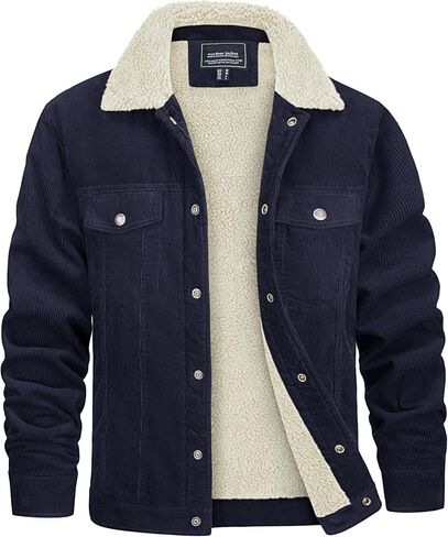 CRYSULLY Men's Corduroy Jacket Cotton Sherpa Lined Jacket Turn-Down Collar Jackets with 5 Pockets in Saudi Arabia
