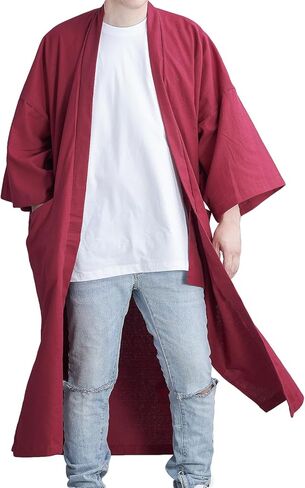 Men's Long Cotton Linen Kimono Cardigan Oversized Noragi Jacket Man Haori Summer Yukata Beach Robe in Saudi Arabia