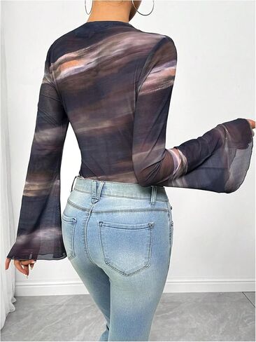 MakeMeChic Women's Leopard Print Top Bodysuit Long Sleeve Mock Neck Sleeve Fitted Leotards in Kuwait