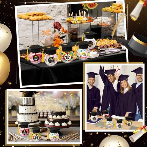 20 Sets Glass Graduation Cap Candy Jars Class of 2025 Graduation Party Decorations Candy Boxes Containers with Sticker for 2025 Grad Ceremony Party DIY Supplies(Black and Gold) in Saudi Arabia