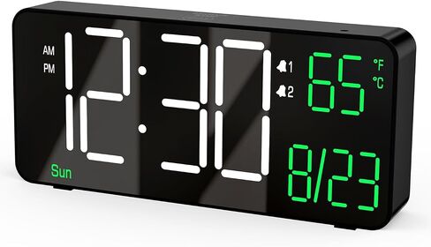 KOSUMOSU Digital Alarm Clocks for Bedrooms,6.7in Black Small Digital Clock for Bedroom, Auto Dimming,Date,Week,Seconds or Indoor Temperature,Desk Clocks for Living Room,LED Alarm Clock Calendar in Kuwait