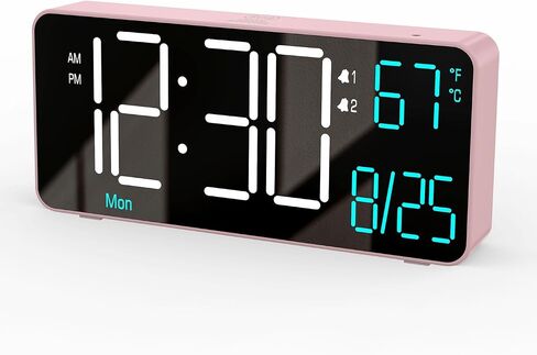 KOSUMOSU Digital Alarm Clocks for Bedrooms,6.7in Black Small Digital Clock for Bedroom, Auto Dimming,Date,Week,Seconds or Indoor Temperature,Desk Clocks for Living Room,LED Alarm Clock Calendar in Kuwait