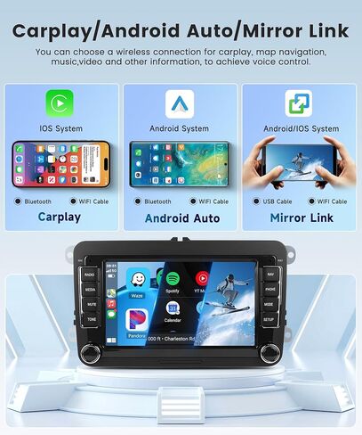 1G + 32G راديو ستيريو للسيارة يعمل بنظام Android لسيارة VW Passat Jetta Tiguan Golf MK5 MK6 T5 EOS Polo مع نظام تحديد المواقع والملاحة، Rimoody 7 بوصة تعمل باللمس مرآة وصلة بلوتوث FM EQ SWC كاميرا احتياطية in Kuwait