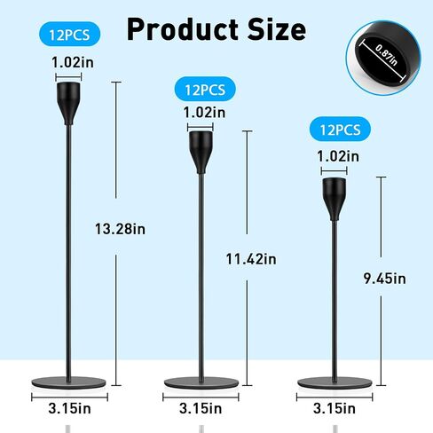 Black Candlestick Holder Set of 12 for Taper Candles, Decorative Candle Holders Bulk Candle Stick Holders Taper Candle Holders for Table Centerpiece Wedding Dinning Party Anniversary Home Decor in Saudi Arabia