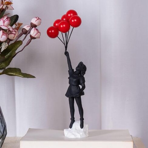 Flying Balloon Girl Statue,Resin Figure Sculpture Crafts Ornament Modern Art Sculptures for Home Decor,Anti-war Theme in Saudi Arabia