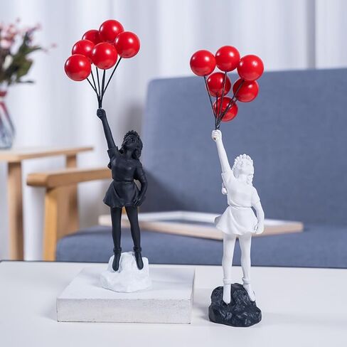 Flying Balloon Girl Statue,Resin Figure Sculpture Crafts Ornament Modern Art Sculptures for Home Decor,Anti-war Theme in Saudi Arabia