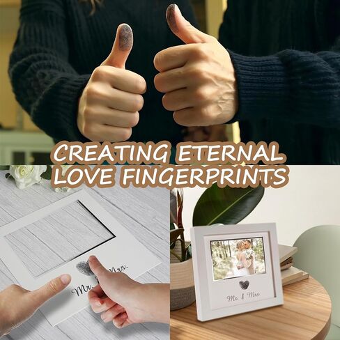 Heart Thumbprint Wedding Picture Frame with Ink Kit, Engagement Gifts for Couples Keepsake Wedding Registry Search Personalized Bridal Shower Gifts for Mr And Mrs Newlywed (White) in Kuwait