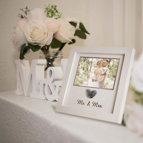 Heart Thumbprint Wedding Picture Frame with Ink Kit, Engagement Gifts for Couples Keepsake Wedding Registry Search Personalized Bridal Shower Gifts for Mr And Mrs Newlywed (White) in Kuwait
