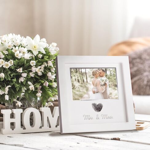 Heart Thumbprint Wedding Picture Frame with Ink Kit, Engagement Gifts for Couples Keepsake Wedding Registry Search Personalized Bridal Shower Gifts for Mr And Mrs Newlywed (White) in Kuwait