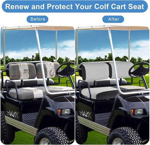 أغطية مقاعد MOSNAI Club Car DS 2000.5-Up، أغطية مقاعد عربة الجولف لمقعد السيارة العادي DS OEM، قماش شبكي بوليستر قابل للتنفس ومظهر مزيج من الجلد، لا حاجة لفصل مساند الأذرع in Kuwait
