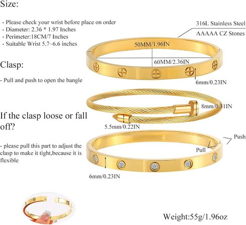 Gold Bracelets for Women - Crystal Stackable Bangles with Friendship & Love Theme - Stainless Steel Jewelry, Ideal Birthday Gift in Saudi Arabia