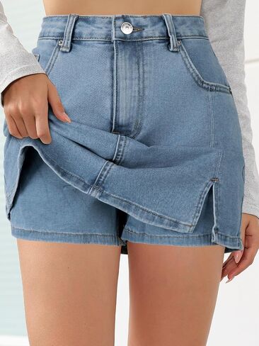 Genleck Stretch Jean Skirts for Women - Denim Skorts High Waisted Girls Teens Dressy Mini Jean Skirts with Shorts Underneath in Saudi Arabia