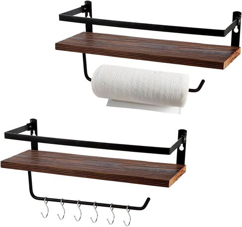 Floating Shelves,Wall Mounted Shelf for Kitchen,Living Room,Bedroom,Bathroom Storage,Rustic Wood,Set of 2(Carbonized Black) in Kuwait