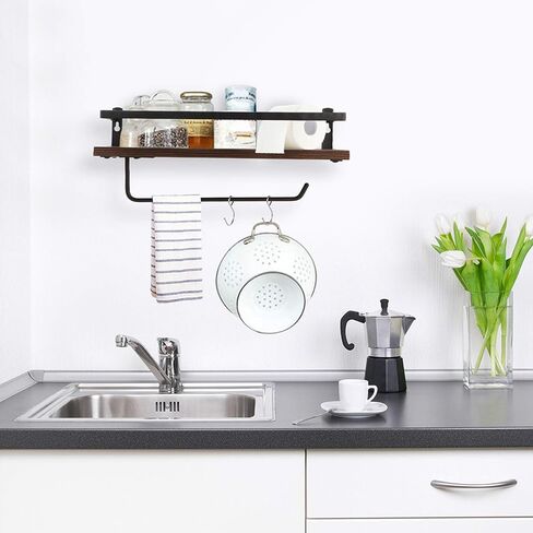 Floating Shelves,Wall Mounted Shelf for Kitchen,Living Room,Bedroom,Bathroom Storage,Rustic Wood,Set of 2(Carbonized Black) in Kuwait