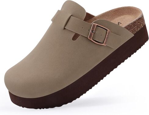 KIDMI Women's Platform Clogs Leather Mules Cork Footbed Potato Shoes in Saudi Arabia