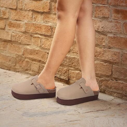 KIDMI Women's Platform Clogs Leather Mules Cork Footbed Potato Shoes in Saudi Arabia