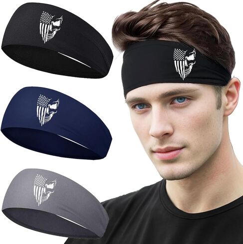 3pcs Sweat Bands Headbands Men Sport Headbands for Men Sweatbands Workout Headbands Women Cooling Skull Running Head Sweat Bands in Saudi Arabia