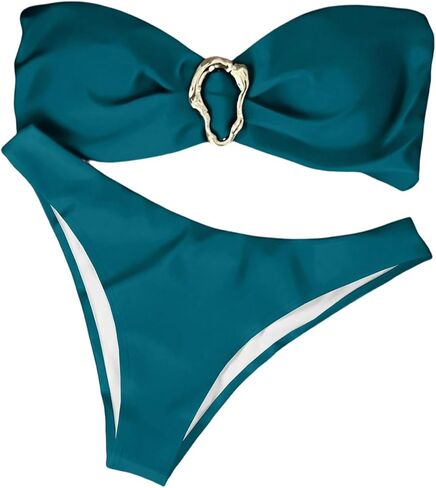 Women's Bandeau Swimsuits Strapless Tie Back Bikini Sets High Cut Cheeky 2 Piece Bathing Suit Swimwear in Kuwait