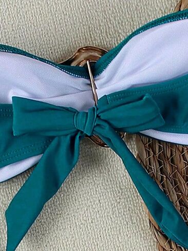 Women's Bandeau Swimsuits Strapless Tie Back Bikini Sets High Cut Cheeky 2 Piece Bathing Suit Swimwear in Kuwait