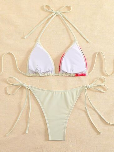 SEGT Women's 2 Piece Floral Print Halter Neck Tie Bikini Set Triangle String Thong Swimsuit Summer Bathing Suits for Women in Kuwait