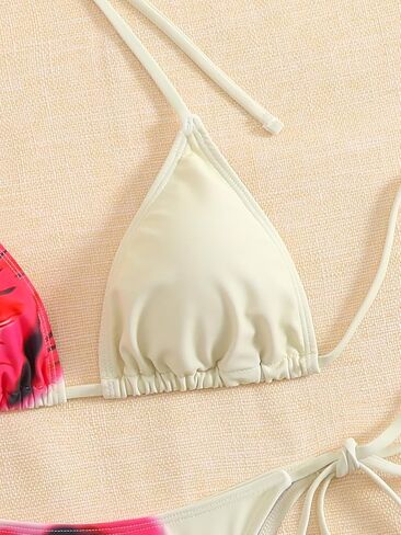 SEGT Women's 2 Piece Floral Print Halter Neck Tie Bikini Set Triangle String Thong Swimsuit Summer Bathing Suits for Women in Kuwait