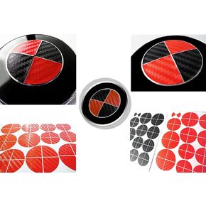 Atlas Auto Sports - Compatible with BMW - Black and Red Carbon Fiber Stickers Overlay Vinyl Decal for All Emblems Caps Logos Roundels Badges