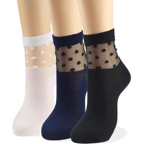 COTTON DAY Womens Summer Fashion Thin Light Weight Half Sheer Tulle Ankle Socks