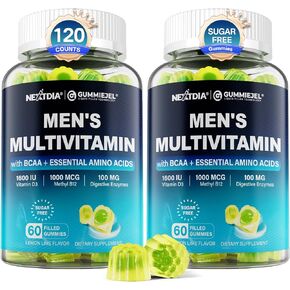 Methylated Multivitamin for Men Gummies, BCAA Amino Acids, Zinc, Vitamin A C D3 E K2 B6 B12 Biotin Calcium, Magnesium, Lycopene, Digestive Enzymes - Energy Muscle Immunity - Sugar Free, Vegan, 60 Cts in Saudi Arabia