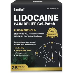Sumifun 4% Lidocaine Patches Plus 1% Menthol 25 Count Pain Relief Patches Maximum Strength Lidocaine, Back Pain Relief Products, for Neck Knee Joint Pain Nerve Shoulder Pain Relief