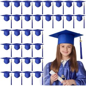 32 Pack Preschool Grad Caps Bulk Child Size Grad Hats with Metal 2025 Tassel Kindergarten Graduation Caps for Preschool,Blue