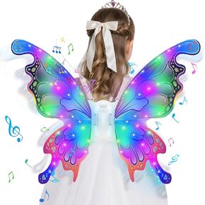 COUOMOXA Electric Butterfly Wings for Girls: Light-Up Fairy Wings with Music LED Lights - Perfect for Halloween, Birthday, Christmas, Cosplay, Party Dress-Up – Ideal Gift for Kids 3-12 Years Old