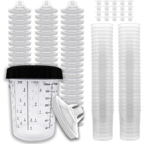 Disposable Paint Spray Gun Cups (190 Micron) 50 Lids 50 Liners 1 Hard Cup 1 Collar - Size 100ML-3OZ / 200ML-6OZ / 400ML-13.5OZ / 600ML-22OZ / 800ML-28OZ / Paint Supplies - Graduated Measurements