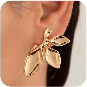 Hanli 14K Gold Gold Plated Action Action arits for Women Edricy - Gold Gold Flower Leaf Oval chunky kunding danger drop studs big truction in Kuwait