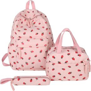 حقيبة ظهر مدرسة Makukke Kawaii للبنات-Corduroy 3-in-1 School Cofbag مع صندوق الغداء وقضية قلم رصاص لمدة 8-10