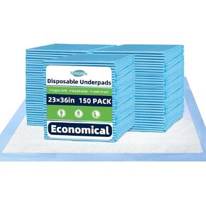 Disposable Pads 23"×36" (150pcs) Moderate Absorbent Underpads Incontinence Bed Pads Disposable Chucks, Pee Pads for Kids, Adults and Pet