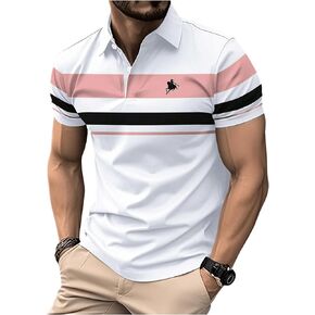 Men's Striped Shirts Graphic Short Sleeve Collared Casual Golf Tennis Shirt