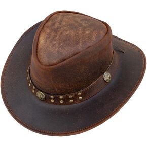 GARGOYLE BELLS Genuine Leather Cowboy Western Hat for Men Woman Studded Steampunk Hat Deadman Top Hat for Halloween Costume