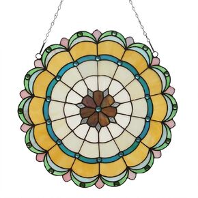 16 Inch Round Stained Glass Window Hanging Panel Tiffany Style Ornament Handmade Sun Catchers Indoor Window for The Windows Or Wall