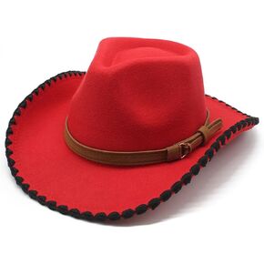 Western Cowboy Hat for Men Women, Vintage Wide Brim Roll Up Cowgirl Hat with Buckle Belt Jazz Cap, 56-58cm