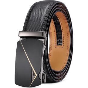 SENDEFN Leather Belt for Men Automatic Ratchet Buckle Slide Dress Casual Belts 1 3/8'' Wide Adjustable Trim to Fit(Black-20)