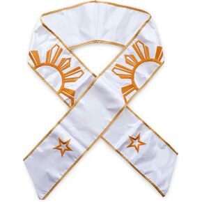 Philippines School Graduation Sash With Sun and Stars (White and Gold, Adult)